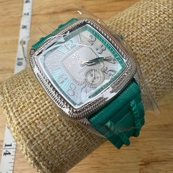 Judith Ripka Womens Watch With Mother-Of-Pearl Face Turquoise Silicone Band NIB - Picture 14 of 16